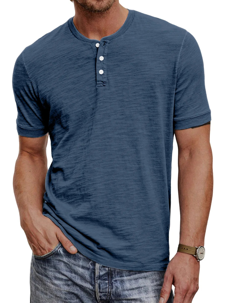 Ademend Korte Mouwen Henley T-shirt voor Mannen