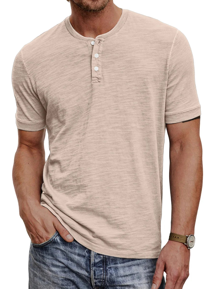 Ademend Korte Mouwen Henley T-shirt voor Mannen