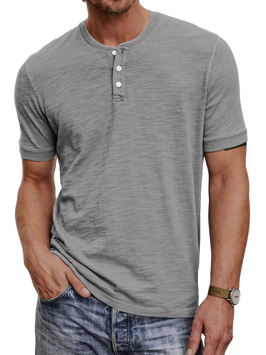 Ademend Korte Mouwen Henley T-shirt voor Mannen
