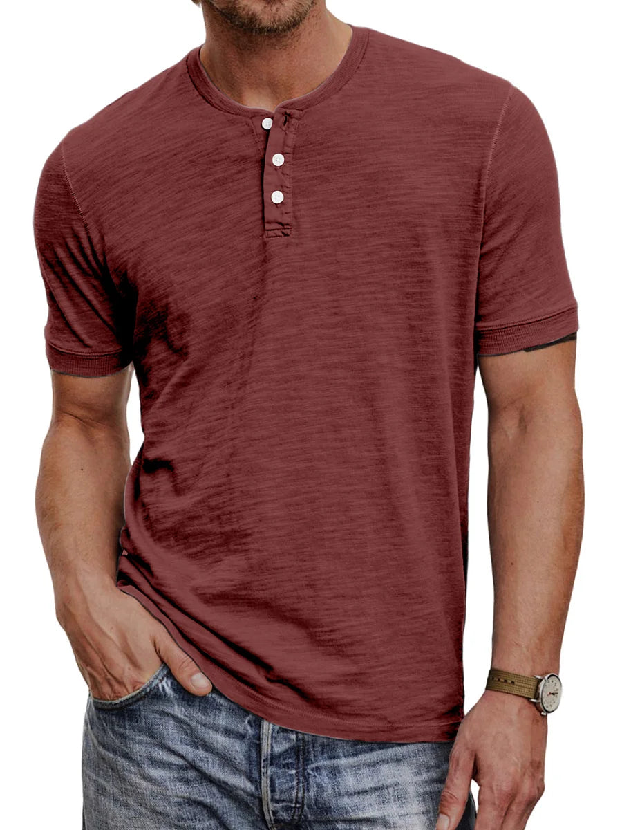 Ademend Korte Mouwen Henley T-shirt voor Mannen