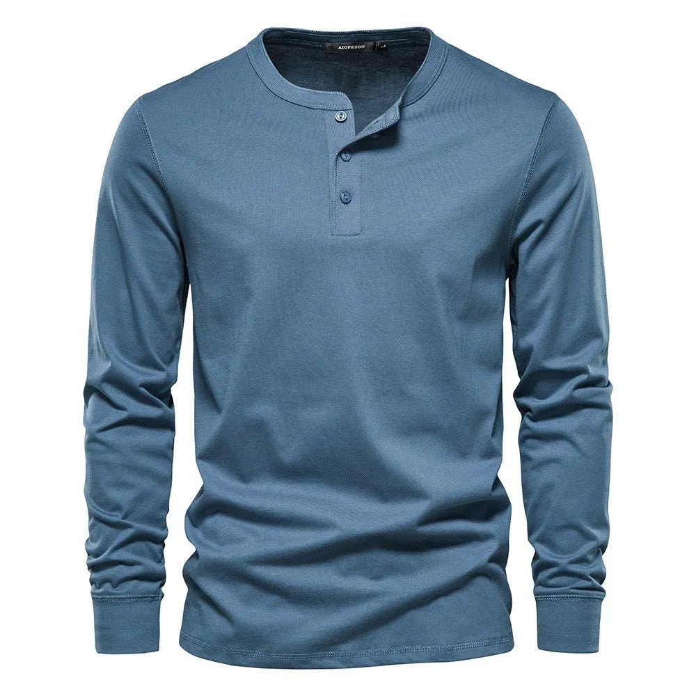Klassiek Heren Katoen Henley Shirt met Lange Mouwen