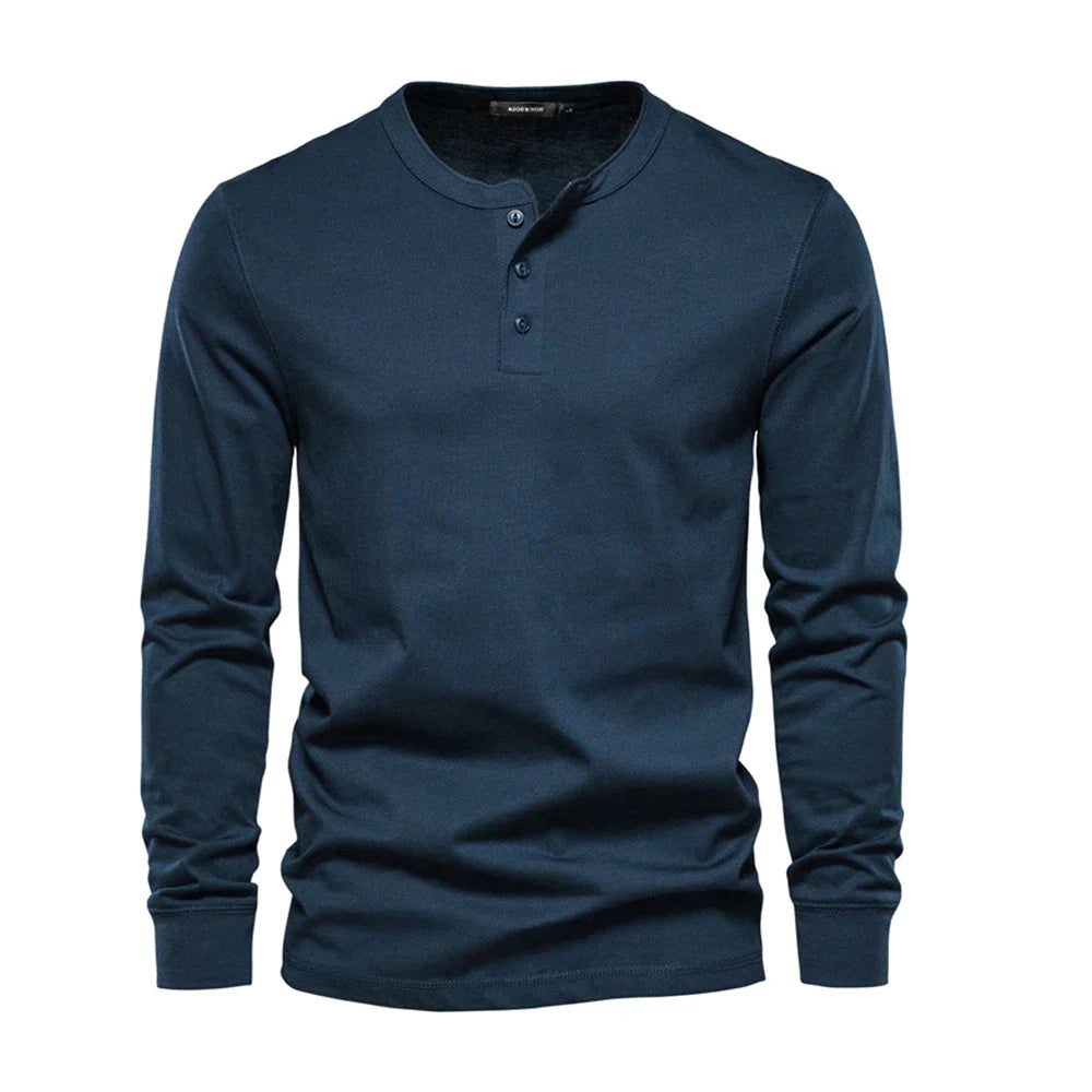 Klassiek Heren Katoen Henley Shirt met Lange Mouwen
