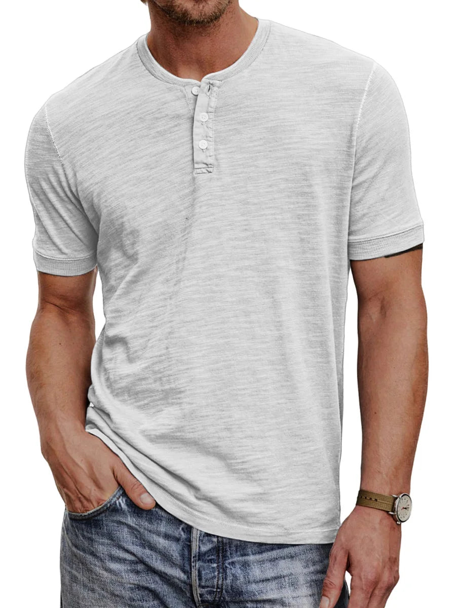 Ademend Korte Mouwen Henley T-shirt voor Mannen