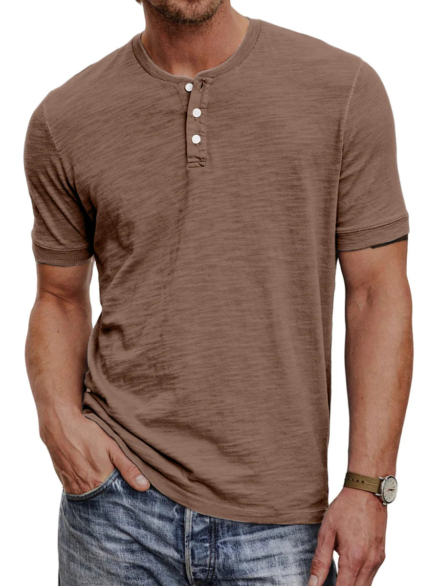 Ademend Korte Mouwen Henley T-shirt voor Mannen
