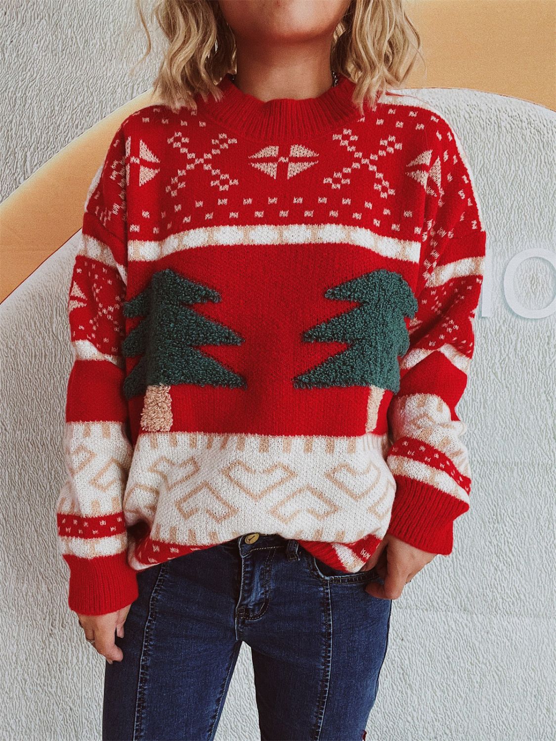 Kerstboom Sweater met Lange Mouwen en Ronde Hals