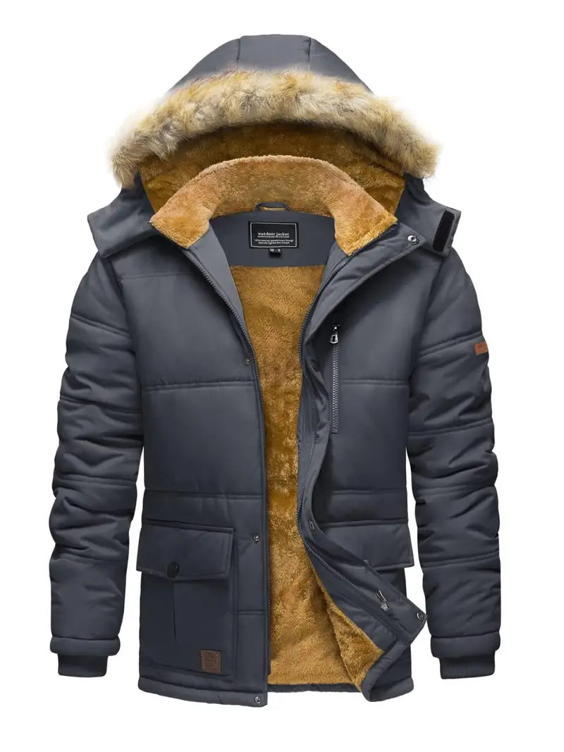 Justin | Heren Winter Warme Fleece Gevoerde Jas met Afneembare Bontkraag