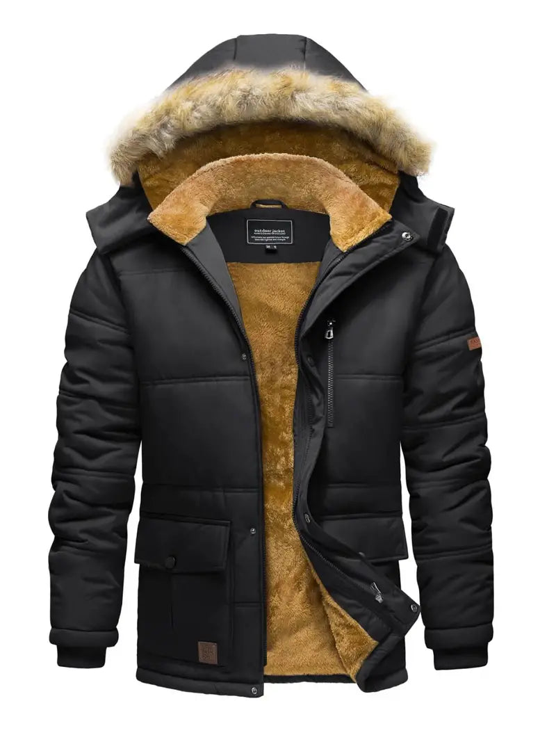 Justin | Heren Winter Warme Fleece Gevoerde Jas met Afneembare Bontkraag
