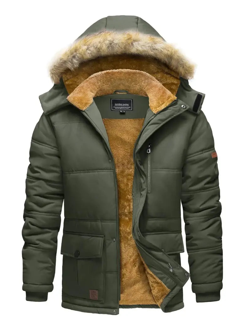 Justin | Heren Winter Warme Fleece Gevoerde Jas met Afneembare Bontkraag