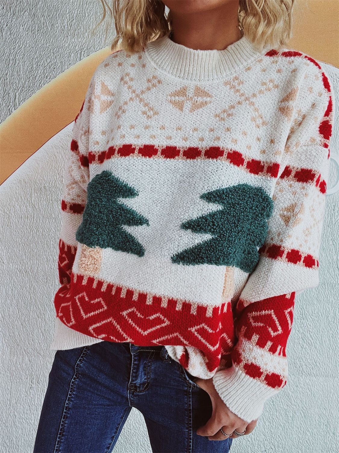 Kerstboom Sweater met Lange Mouwen en Ronde Hals