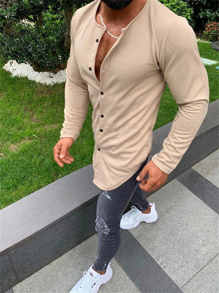 Bram - T-shirt met knoopjes en lange mouwen voor heren