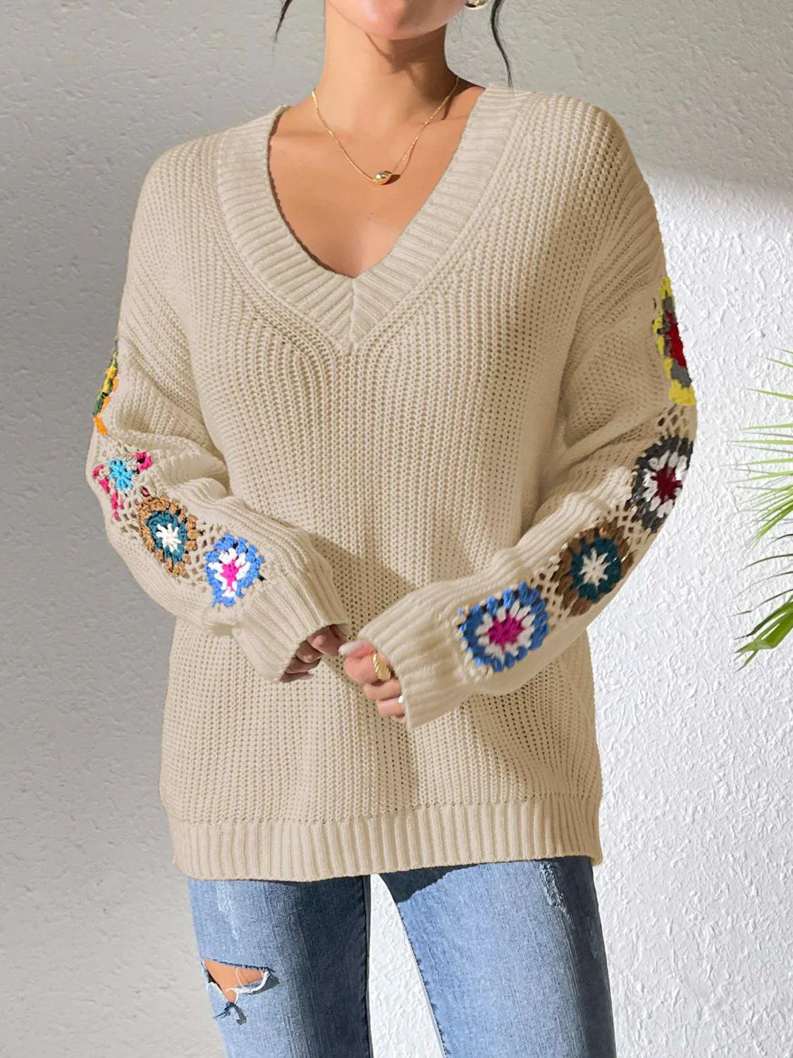 Elodie | Bloemetjes Dames Sweater met V-hals