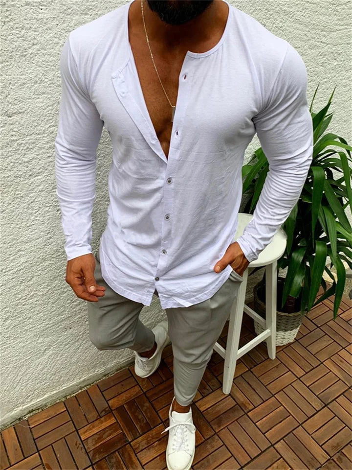 Bram - T-shirt met knoopjes en lange mouwen voor heren