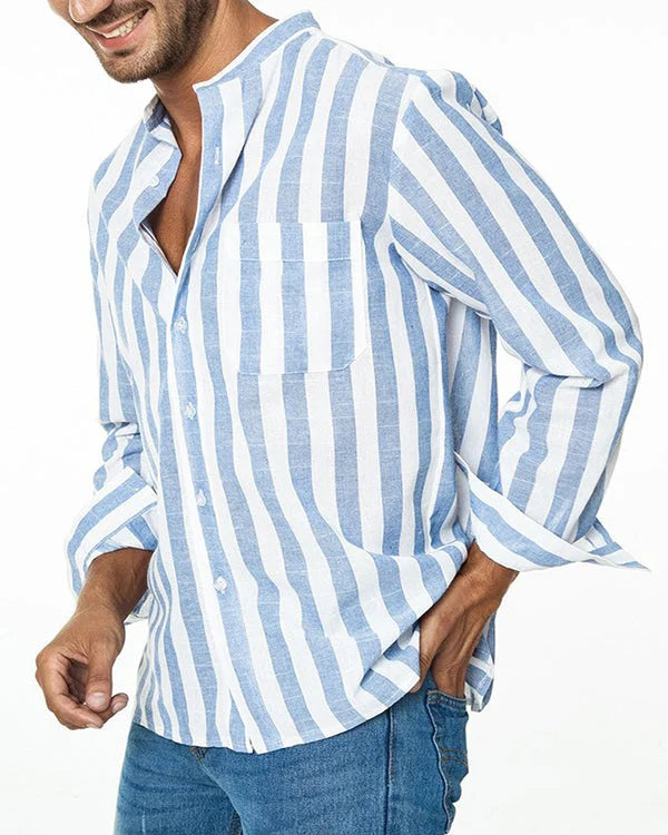 Luca - Casual Gestreept Linnen Herenshirt