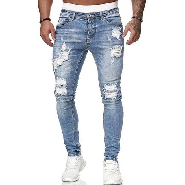Heren Mode Gescheurde Skinny Fit Straat Jeans