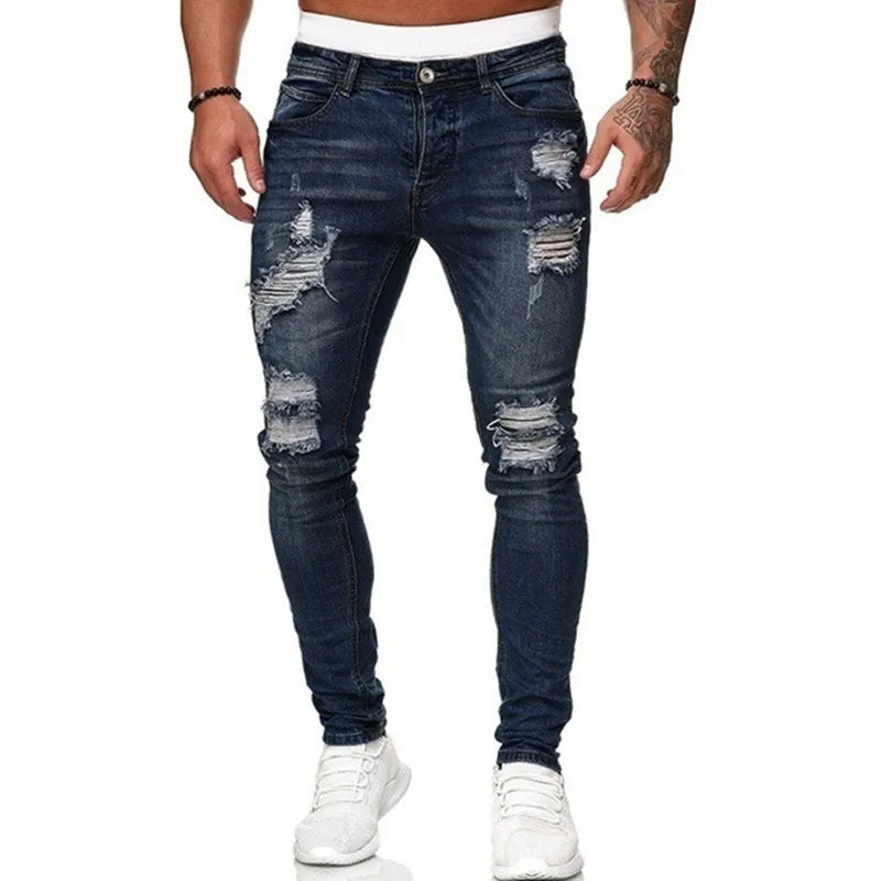 Heren Mode Gescheurde Skinny Fit Straat Jeans