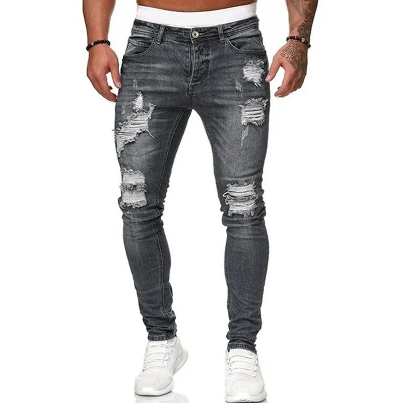 Heren Mode Gescheurde Skinny Fit Straat Jeans
