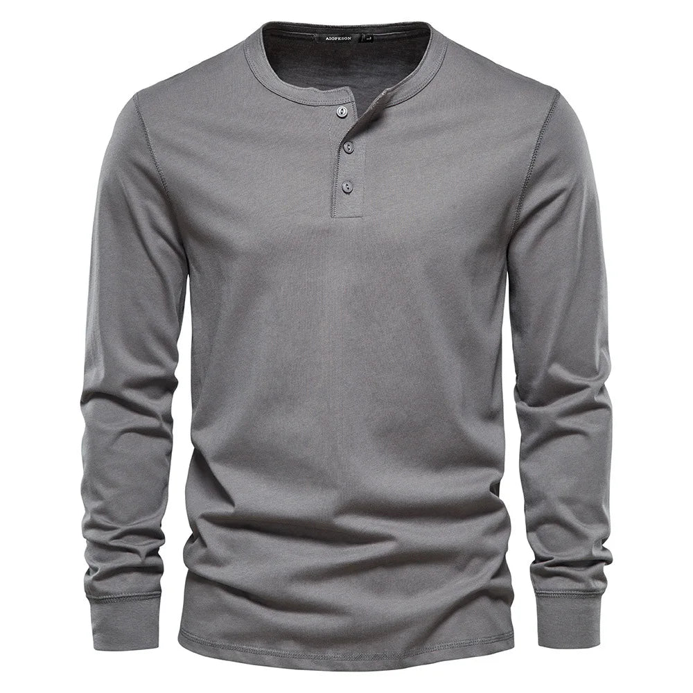 Klassiek Heren Katoen Henley Shirt met Lange Mouwen