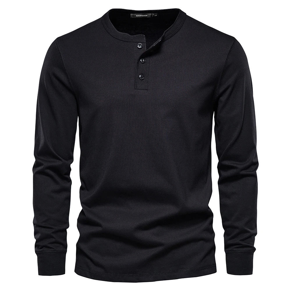 Klassiek Heren Katoen Henley Shirt met Lange Mouwen