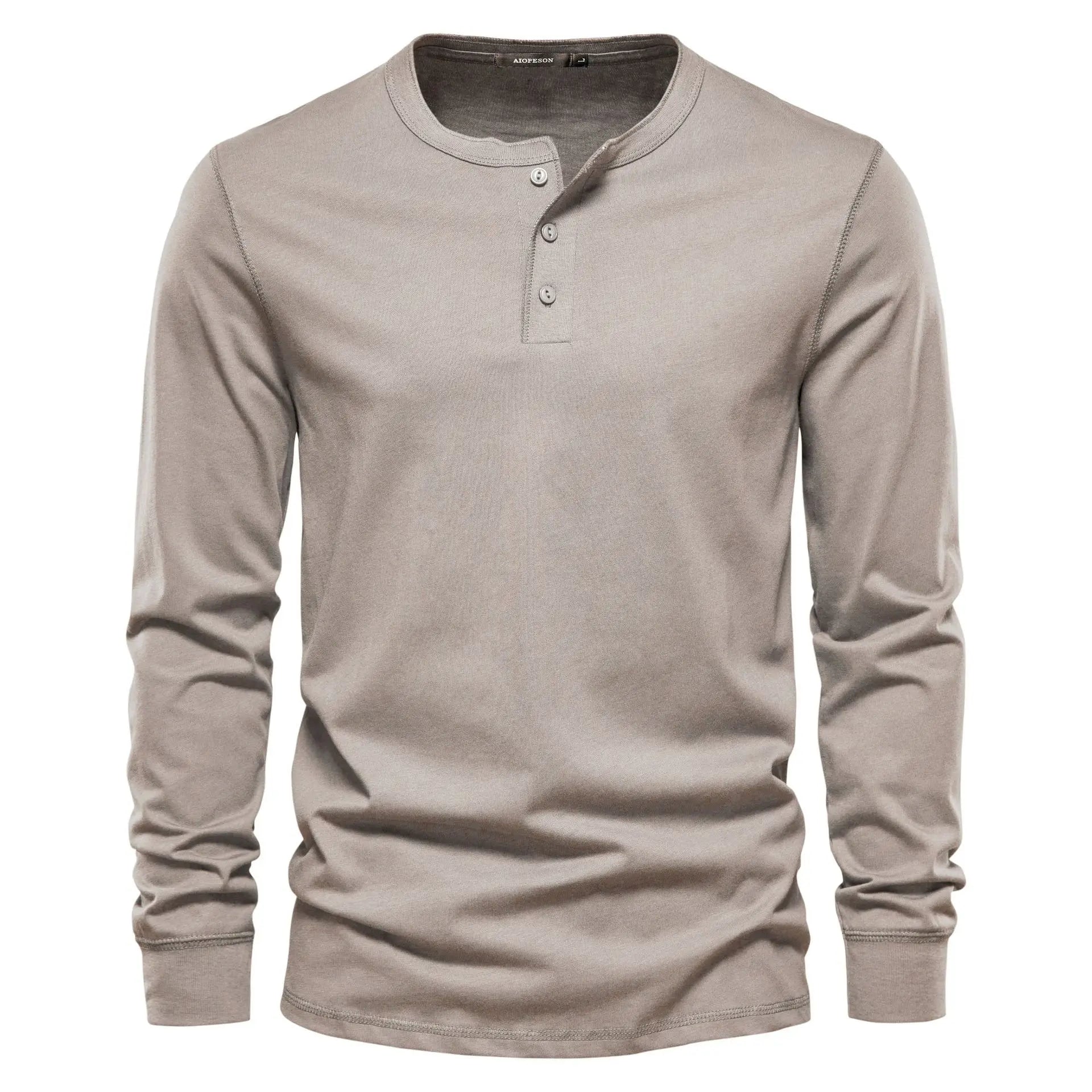 Klassiek Heren Katoen Henley Shirt met Lange Mouwen