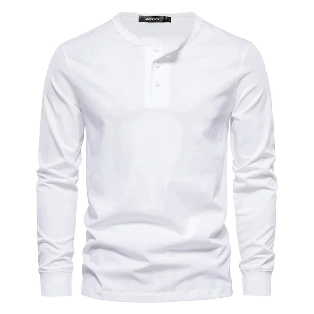 Klassiek Heren Katoen Henley Shirt met Lange Mouwen