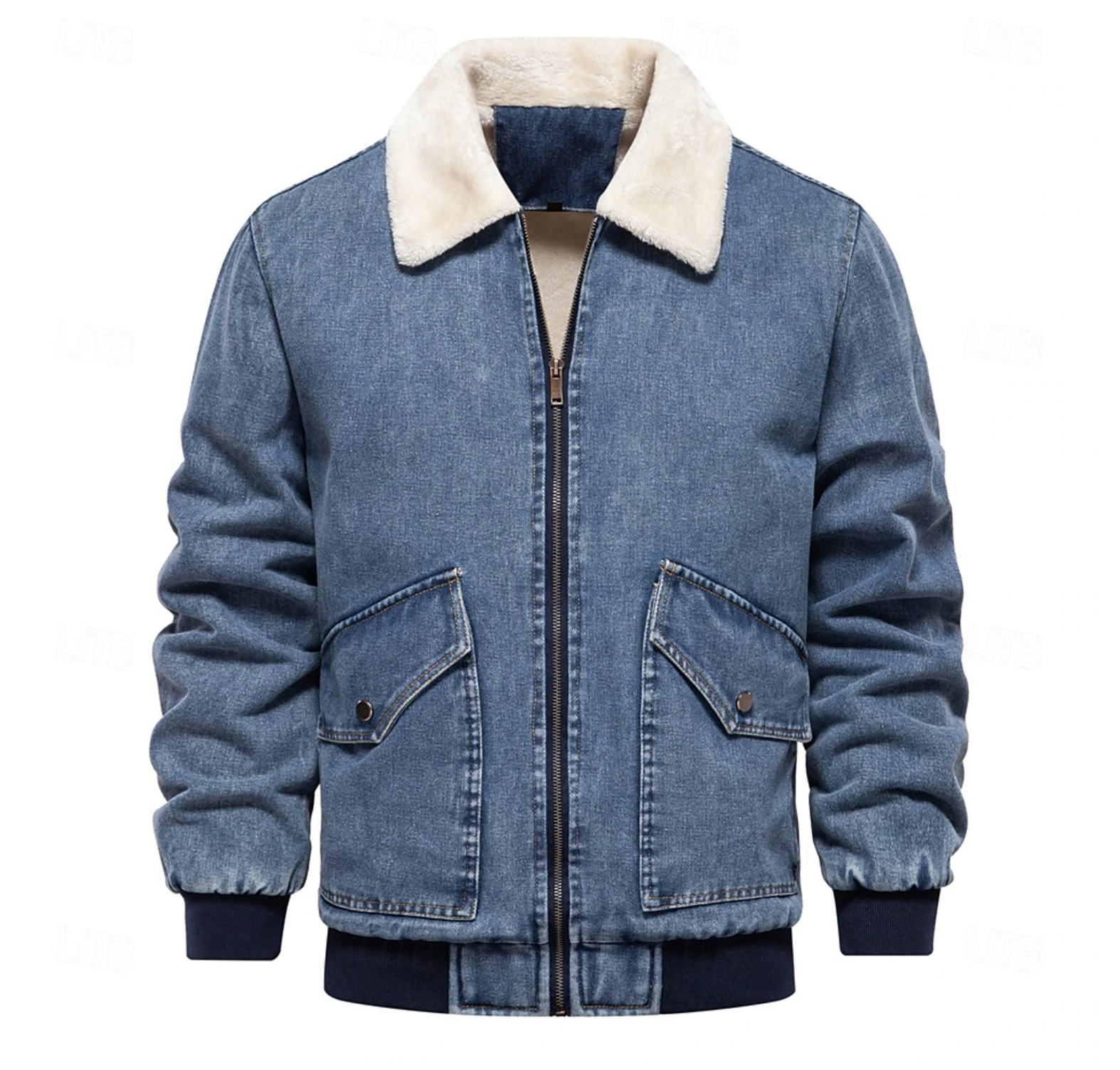 Denim Heren Winterjas Met Warme Binnenvoering