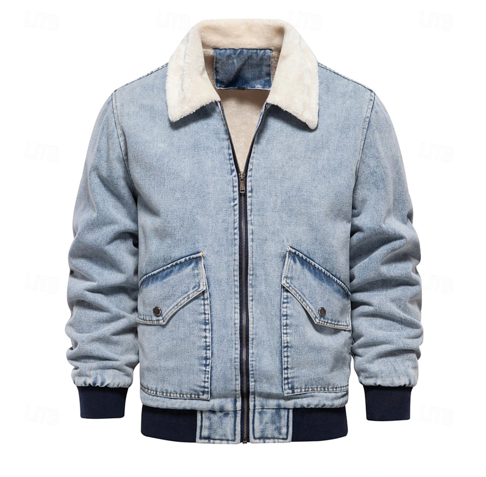 Denim Heren Winterjas Met Warme Binnenvoering