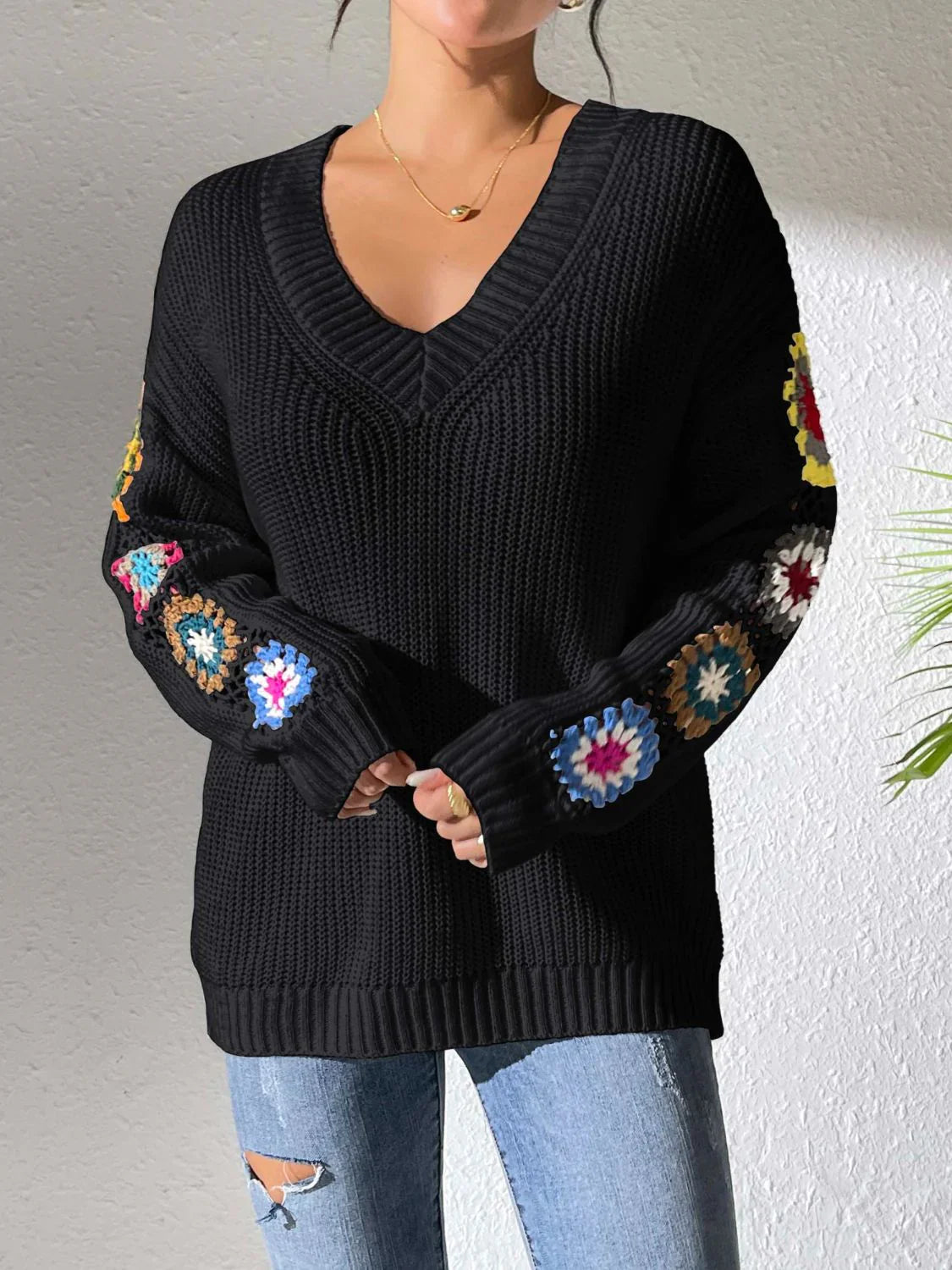 Elodie | Bloemetjes Dames Sweater met V-hals