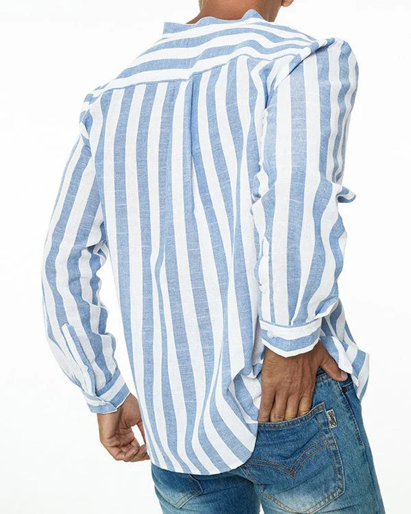 Luca - Casual Gestreept Linnen Herenshirt