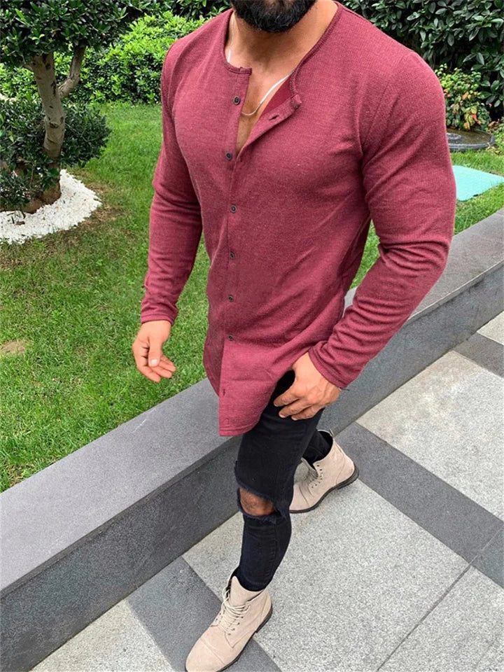 Bram - T-shirt met knoopjes en lange mouwen voor heren