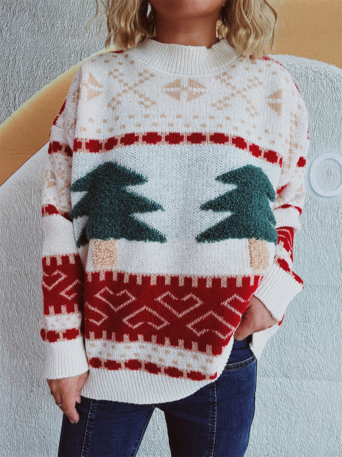 Kerstboom Sweater met Lange Mouwen en Ronde Hals