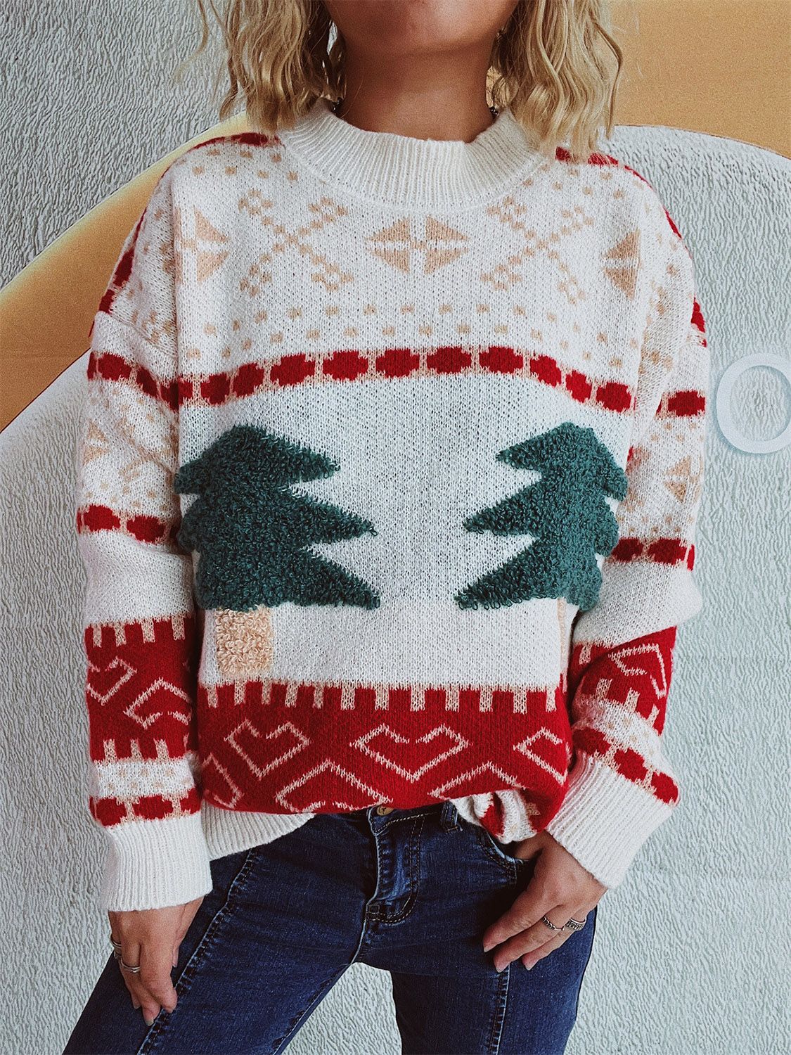 Kerstboom Sweater met Lange Mouwen en Ronde Hals