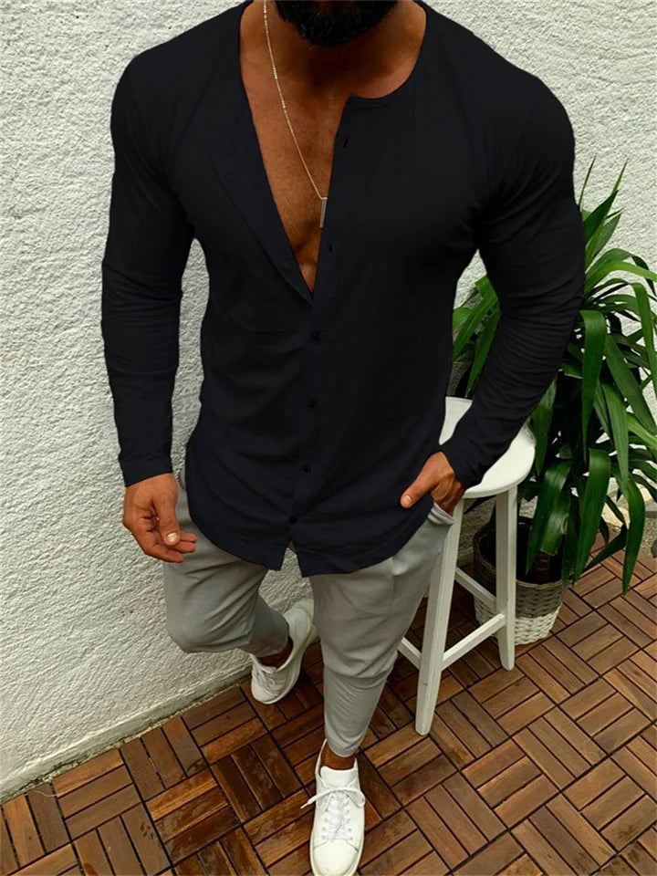Bram - T-shirt met knoopjes en lange mouwen voor heren