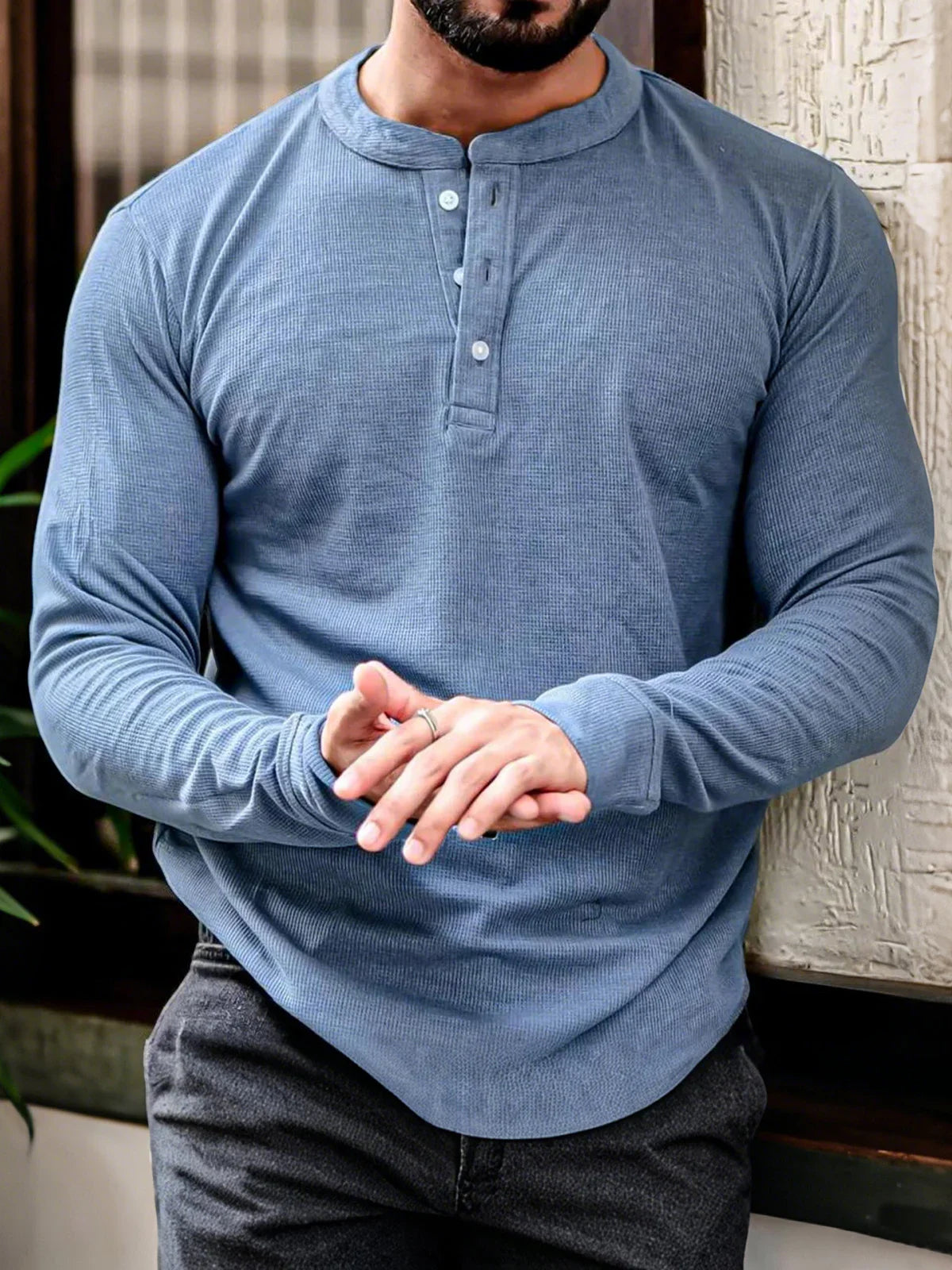 Henley t-shirt met lange mouwen voor heren