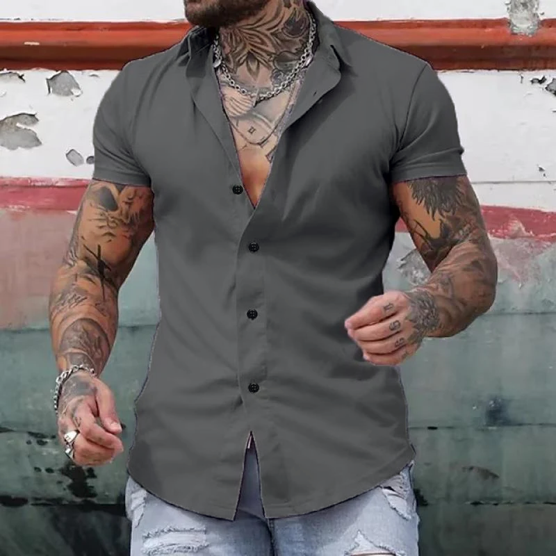 Effen Kraag Korte Mouwen Fitness Shirt voor Heren