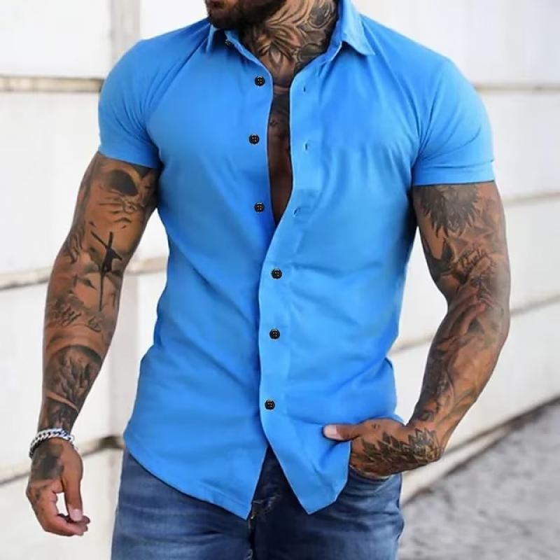 Effen Kraag Korte Mouwen Fitness Shirt voor Heren