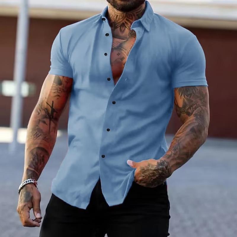 Effen Kraag Korte Mouwen Fitness Shirt voor Heren