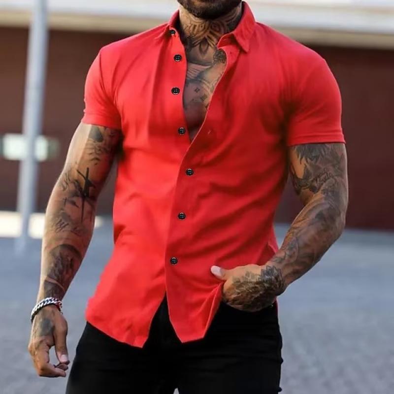 Effen Kraag Korte Mouwen Fitness Shirt voor Heren