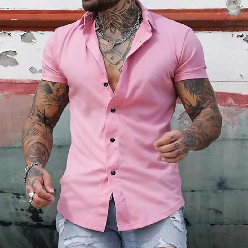Effen Kraag Korte Mouwen Fitness Shirt voor Heren