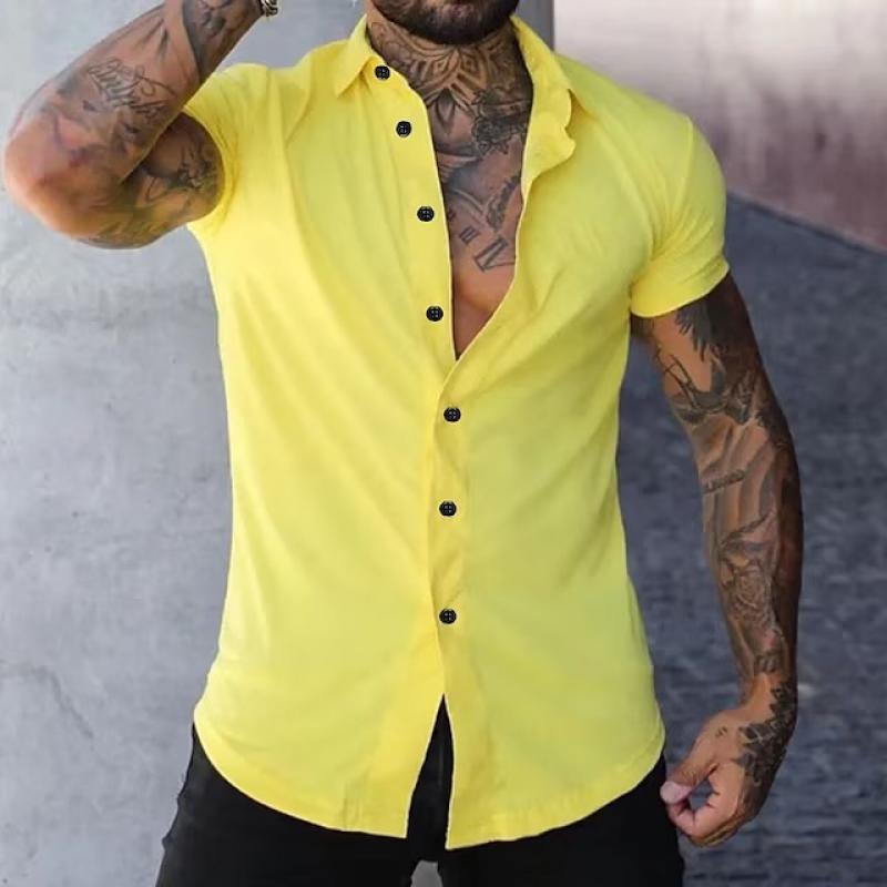 Effen Kraag Korte Mouwen Fitness Shirt voor Heren