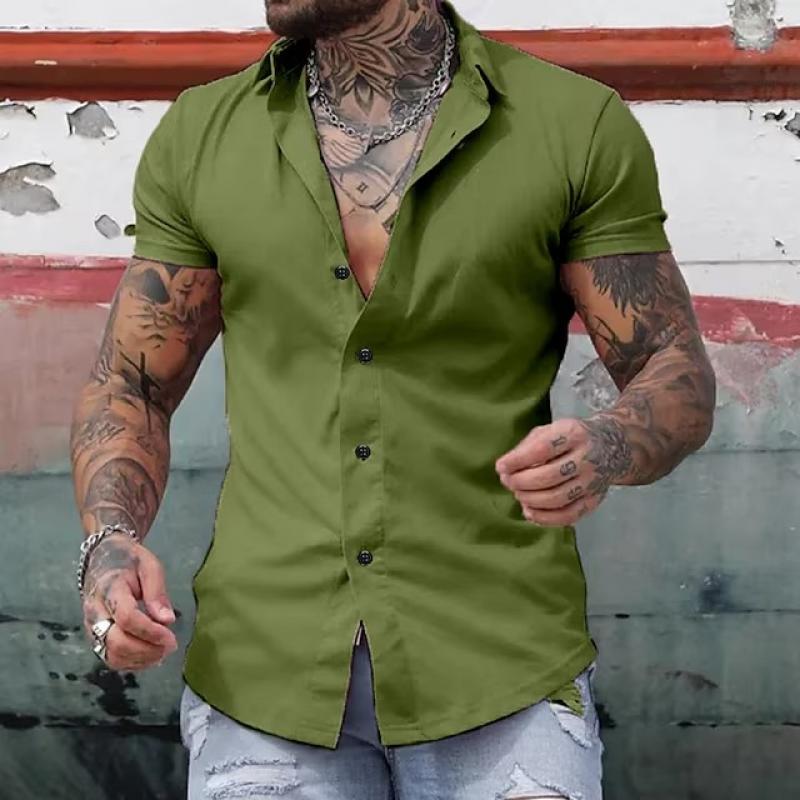 Effen Kraag Korte Mouwen Fitness Shirt voor Heren